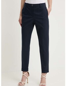 Kalhoty BOSS dámské, tmavomodrá barva, jednoduché, high waist, 50490057