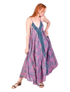 Dlouhé šaty na ramínka s kapsami, fialové s paisley potiskem FREE , Fialová , Indie , 100% polyester