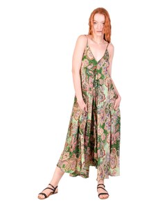 Dlouhé šaty na ramínka s kapsami, zelené s paisley potiskem FREE , Zelená , Indie , 100% polyester
