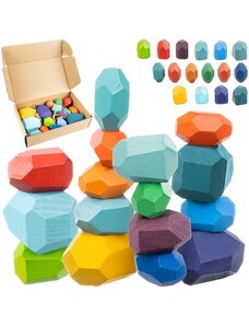 Kruzzel Dřevěné Bloky pro Stavbu - Vícebarevné, 16 ks, Rozměry 4 x 4 x 5 cm