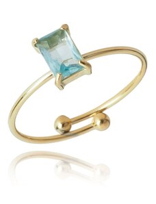 Flamenco Mystique Prsten z nerezové oceli pokovený 14karátovým zlatem s modrým zirkonem, světle zlatá barva