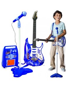 Kruzzel Elektrická Kytara s Mikrofonem a Zesilovačem, Modrá, 72x24 cm, Bateriové Napájení