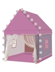 Kruzzel Dětský stan s LED světly, růžová/šedá/bílá, oxfordová látka, 130x100x115 cm
