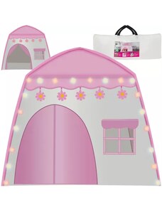 Kruzzel Dětský stan HOME s osvětlovací věnečkou, růžová/bílá, oxford materiál, 126x130x90 cm