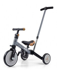 Milly Mally Balanční tříkolka, kolo, odrážedlo a vodicí tyčí, Optimus Plus 4 v 1, šedá