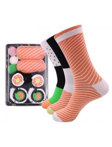 Flamenco Mystique Sada 3 páru ponožek Sushi XXL s vtipným potiskem, univerzální velikost, bavlna/polyester