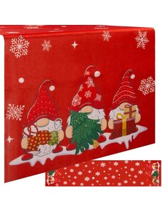Ruhhy Vánoční běhoun na stůl s trpaslíky, červený/bílý/zelený, polyester, 180x40 cm