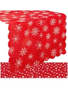 Ruhhy Dlouhý Vánoční Běhoun na Stůl s Vzorem Sněhových Vloček, Červený a Bílý, Polyester, 150x35 cm