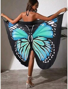 Zavinovací plážové šaty se vzorem motýla
