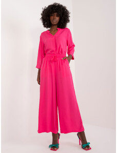 BASIC Tmavě růžové široké letní kalhoty -dark pink Tmavě růžová