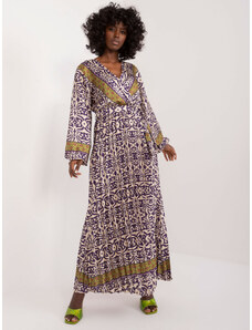 ITALY MODA Tmavě fialové vzorované maxi šaty s páskem -dark viollet Vzory