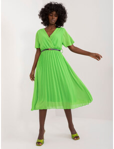 ITALY MODA Světle zelené plisované midi šaty s páskem --jasny zielony Zelená