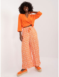 BASIC Oranžové vzorované široké kalhoty -orange Vzory