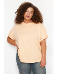 Trendyol Curve Salmon Collar Ribbed Wide Fit Basic Knitted T-shirt