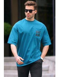Madmext Petrol Blue Oversize T-Shirt with Pocket Detail 7008