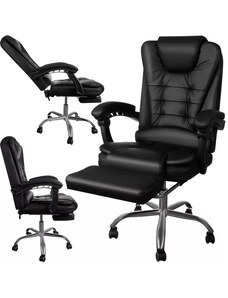 Malatec Otočná Kancelářská Židle s Výsuvnou Podnožkou, Černá Eko Kůže, Chromovaná Ocel