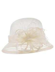 SEEBERGER Cloche béžový slavnostní klobouk s ozdobou - ze sisálové slámy