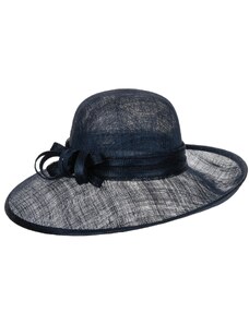 SEEBERGER Cloche modrý slavnostní klobouk s ozdobou - ze sisálové slámy