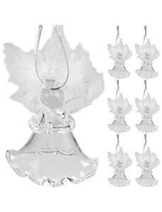 Ruhhy Andělé z průhledného skla s peřími křídly, 6 ks, bílá barva, rozměry 5 x 4,3 x 2,8 cm