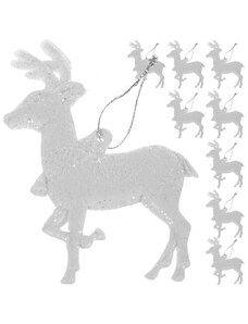 Ruhhy Vánoční ozdoby - sobí postavičky s třpytkami, 9 ks, plast, bílá barva, 9.5 x 7 cm