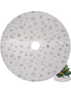 Ruhhy Vánoční podložka pod stromeček s dekorativními stříbrnými hvězdami a sněhovými vločkami, 120 cm, bílá, 100% polyester