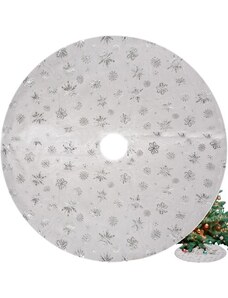 Ruhhy Podložka na vánoční stromeček s dekorativními stříbrnými hvězdami a sněhovými vločkami, 90 cm, bílá, 100% polyester