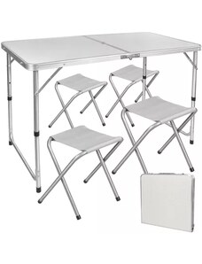Trizand Kempingový set - stůl a 4 židle, MDF + ocel, rozměry stolu: 120 x 70,5-62,5-54 x 70 cm