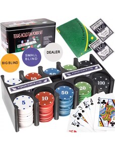 Malatec Kompletní Pokerový set TEXAS s 200 žetony, zelenou herní podložkou a pevnou krabicí