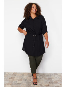 Trendyol Curve Black Plus Size Foldable Woven Shirt with Gathered Waist
