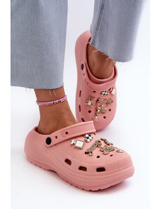 Kesi Dámské lehké pěnové pantofle na silné podrážce s růžovými špendlíky Effiora