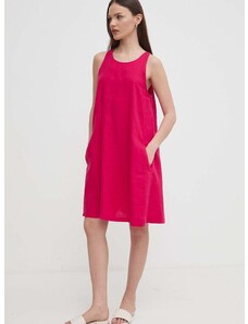 Lněné šaty United Colors of Benetton růžová barva, mini