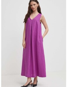 Lněné šaty United Colors of Benetton fialová barva, maxi