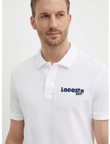 Bavlněné polo tričko Lacoste bílá barva, s potiskem