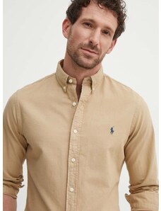 Bavlněná košile Polo Ralph Lauren béžová barva, regular, s límečkem button-down, 710889739001