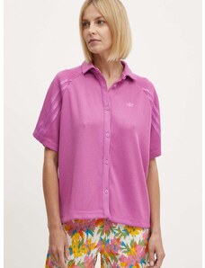 Košile adidas Originals dámská, fialová barva, relaxed, s klasickým límcem, IT9717