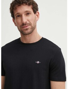 Bavlněné tričko Gant černá barva, 2013033