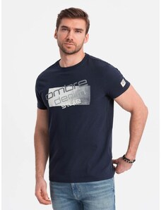 Ombre Clothing Jedinečné tmavě modré tričko s nápisem V3 TSPT-0139