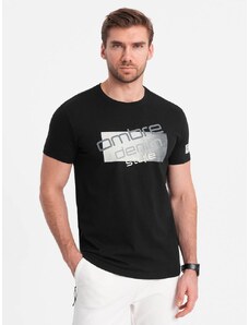 Ombre Clothing Jedinečné černé tričko s nápisem V2 TSPT-0139