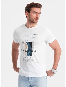 Ombre Clothing Bílé tričko s nápisem Laguna V1 TSPT-0127