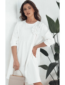 BASIC Bílé volné midi šaty s ozdobnou květinou NALERA Bílá