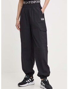 Kalhoty EA7 Emporio Armani dámské, černá barva, kapsáče, high waist