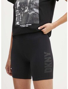 Kraťasy Dkny dámské, černá barva, s potiskem, high waist, DP4S5194