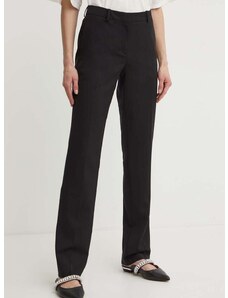Vlněné kalhoty BOSS černá barva, jednoduché, high waist, 50490045