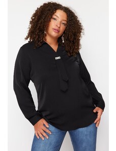 Trendyol Curve Black Woven Plus Size Jewelled Shirt Collar Blouse