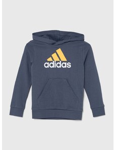 Dětská mikina adidas šedá barva, s kapucí, s potiskem