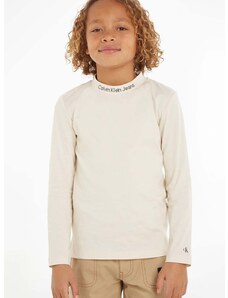 Dětská bavlněná košile s dlouhým rukávem Calvin Klein Jeans béžová barva