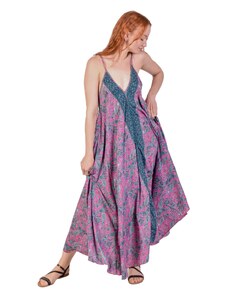 Dlouhé šaty na ramínka s kapsami, fialové s paisley potiskem FREE , Fialová , Indie , 100% polyester