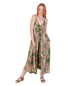 Dlouhé šaty na ramínka s kapsami, zelené s paisley potiskem FREE , Zelená , Indie , 100% polyester