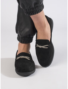 Shelvt Women's suede black loafers