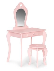 Velký dětský dřevěný toaletní stolek se stoličkou pro děvčata růžový ECOTOYS